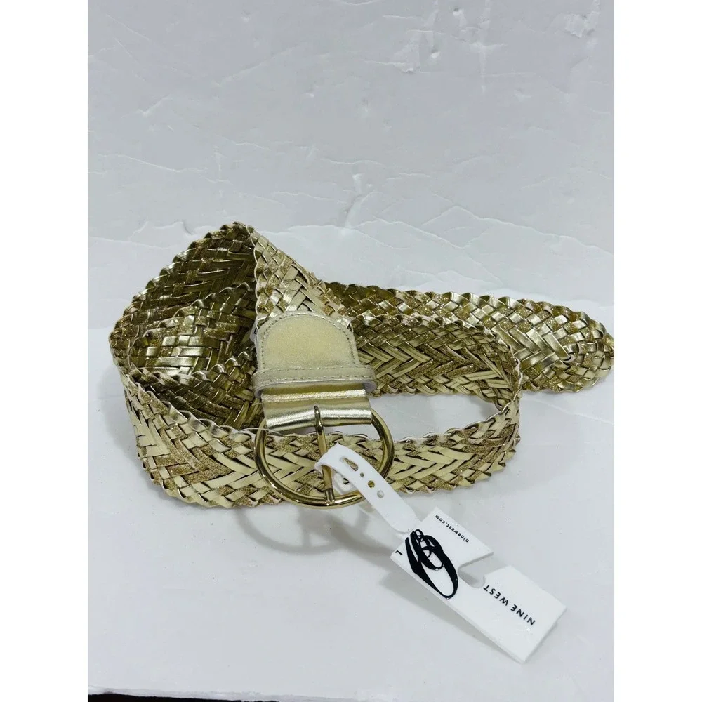 Nine West womens belt gold boho western glam metallic braid woven glitter NWT L - Picture 7 of 9